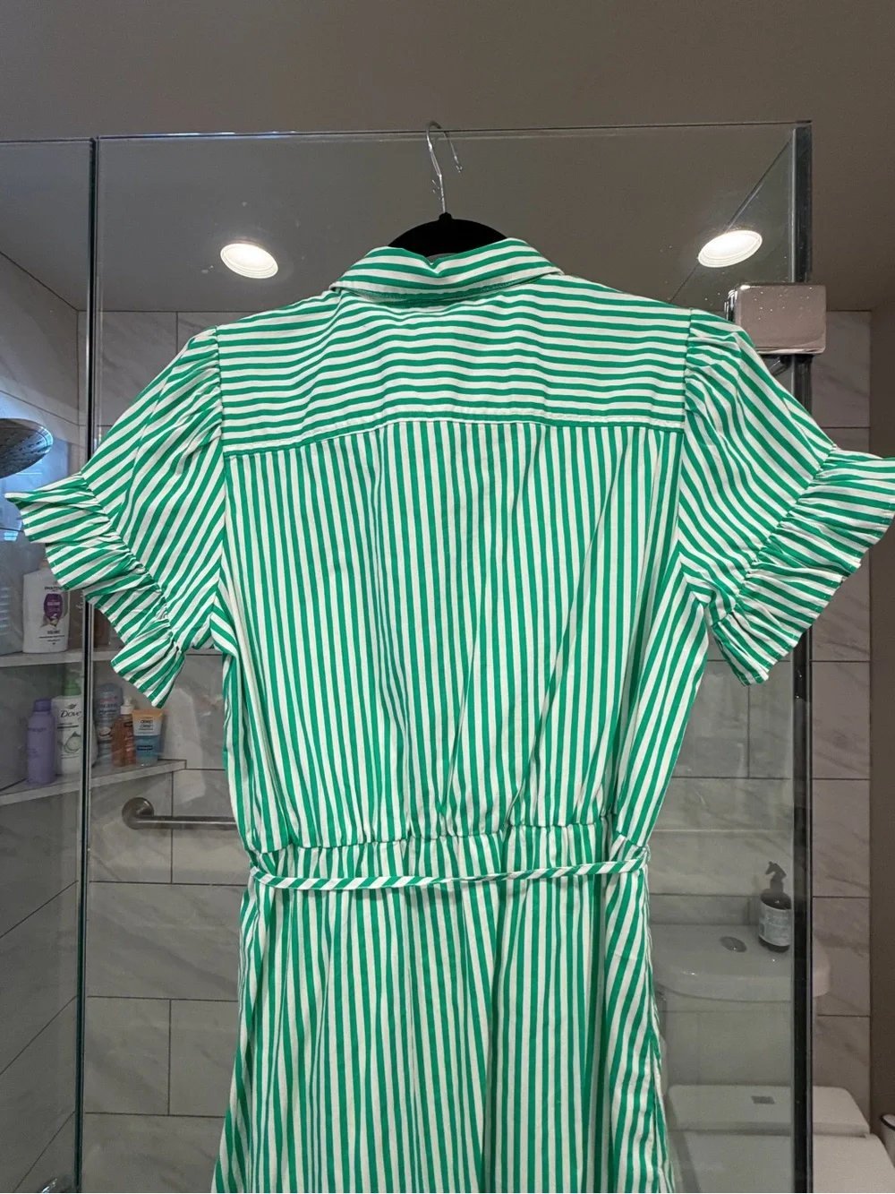 J Crew Green Striped Button-Front Maxi Dress